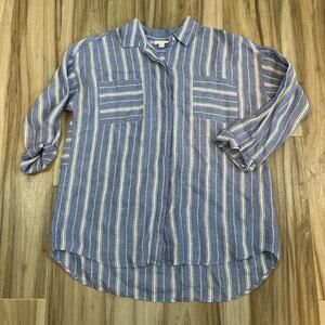 J.JIll Shirt Top‎ Linen Long sleeve Blue White M Stripe Tunic Lagenlook Coastal